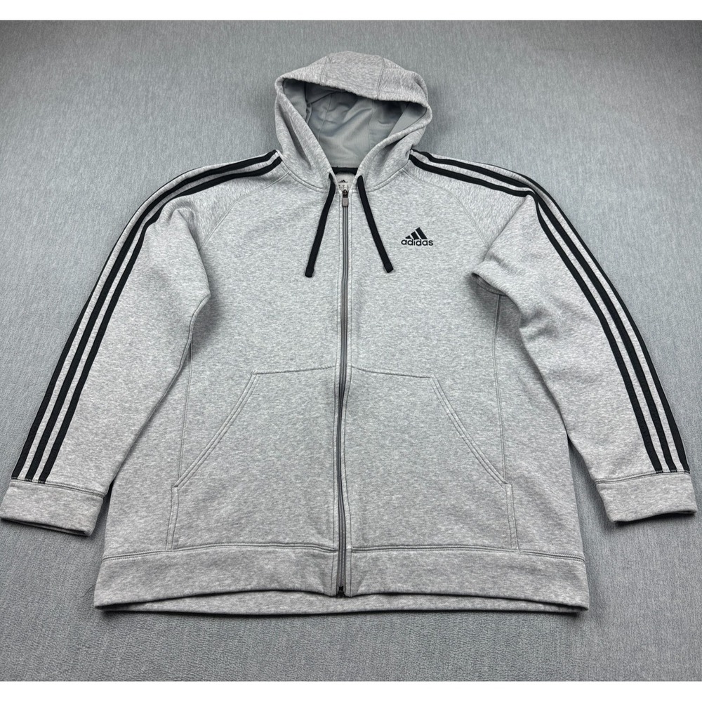 Adidas Hoodie‎ Mens XL Gray Essentials Fleece 3-Stripes Full Zip Hoodie Classic